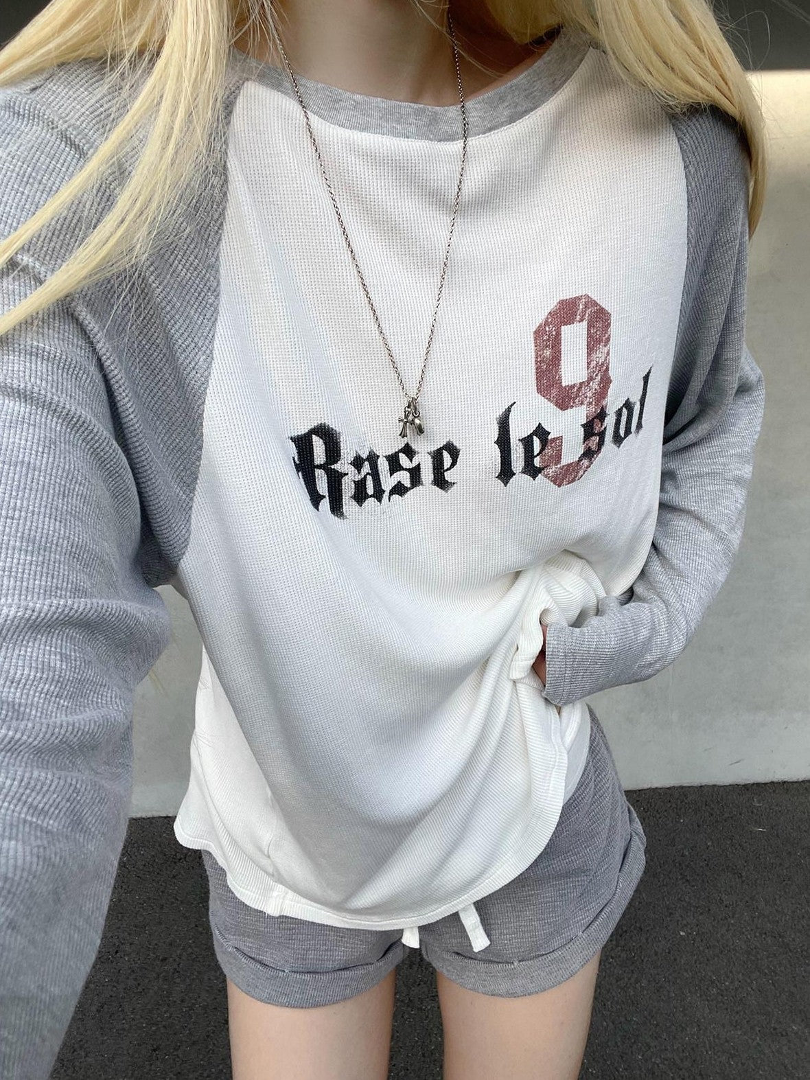 Rase le sol American Vintage Waffle Raglan Women's Knit Long Sleeve T-shirts