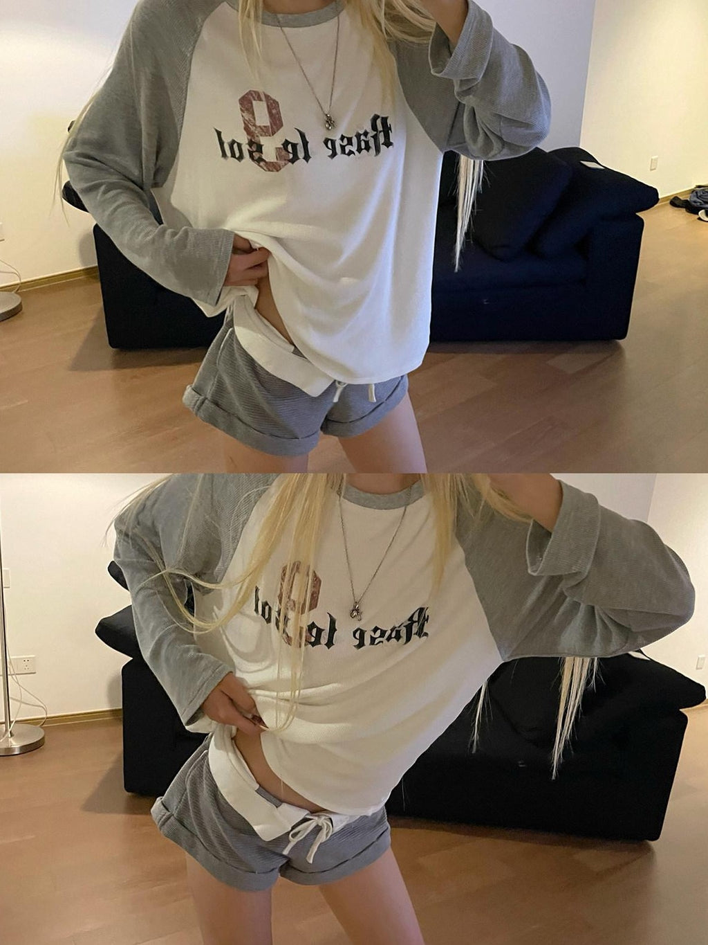 Rase le sol American Vintage Waffle Raglan Women's Knit Long Sleeve T-shirts