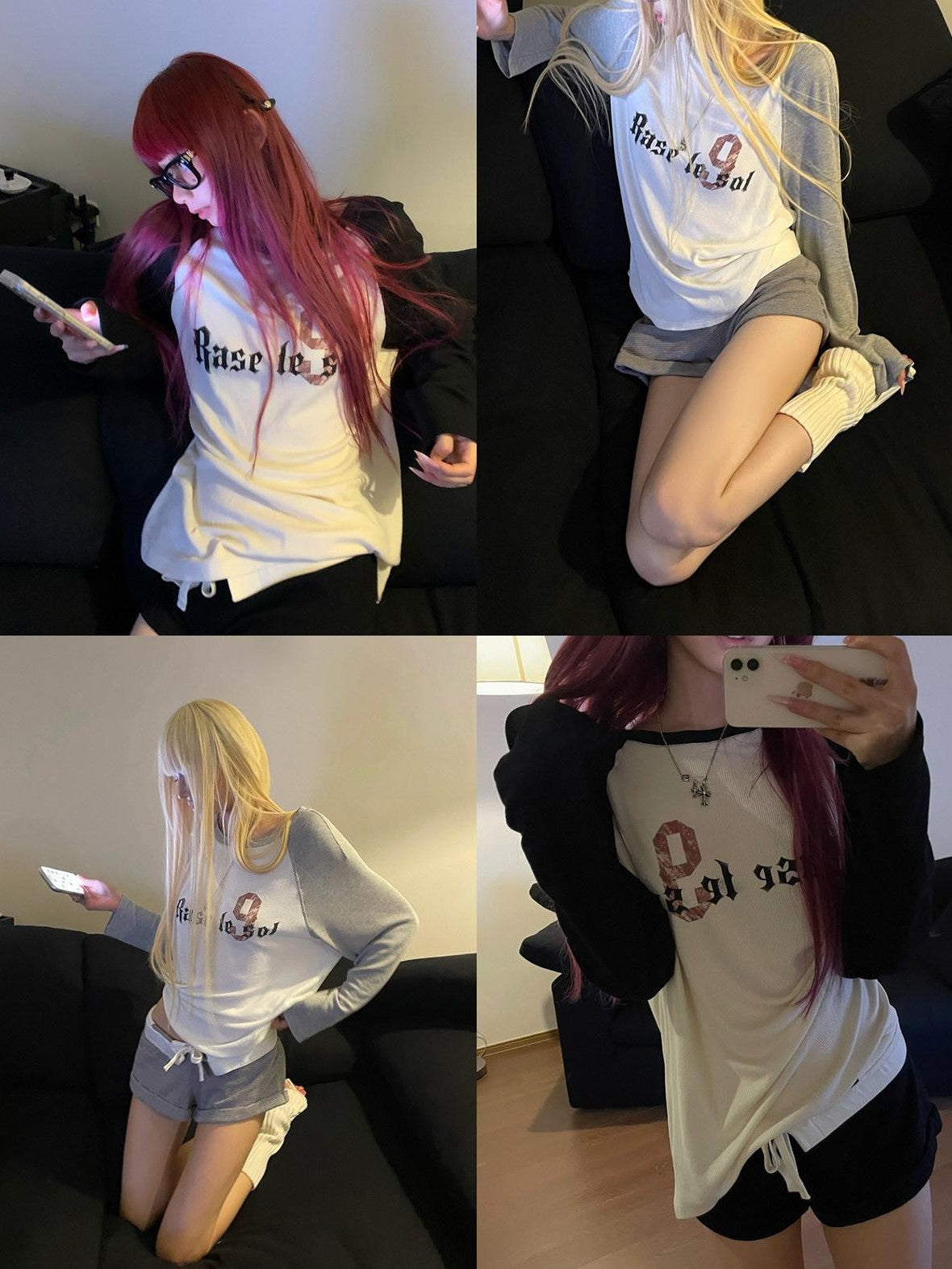 Rase le sol American Vintage Waffle Raglan Women's Knit Long Sleeve T-shirts