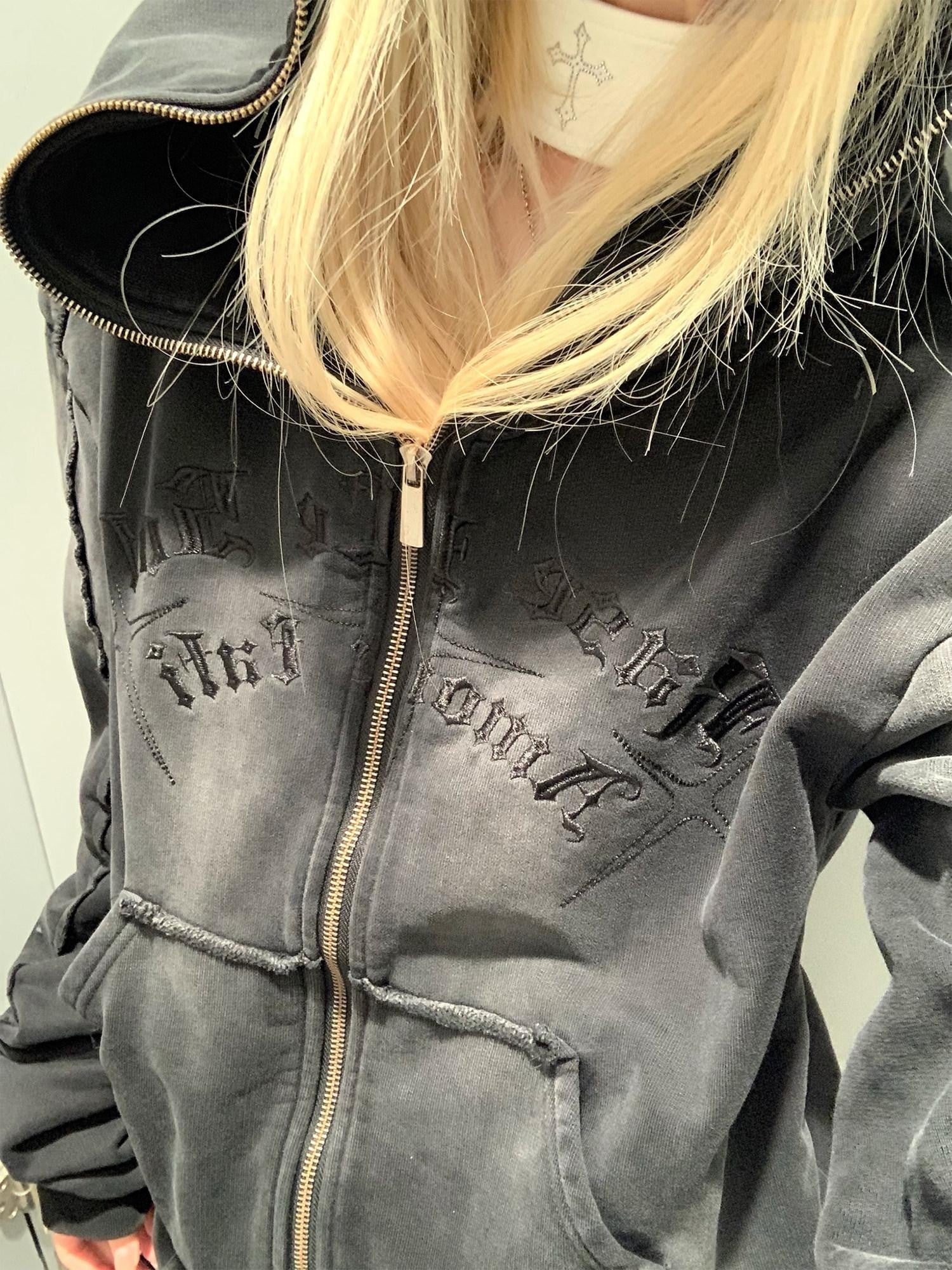 Rase le sol American Vintage Washed Distressed Shadow Strays Graphic Women's Zip-up Hoodies