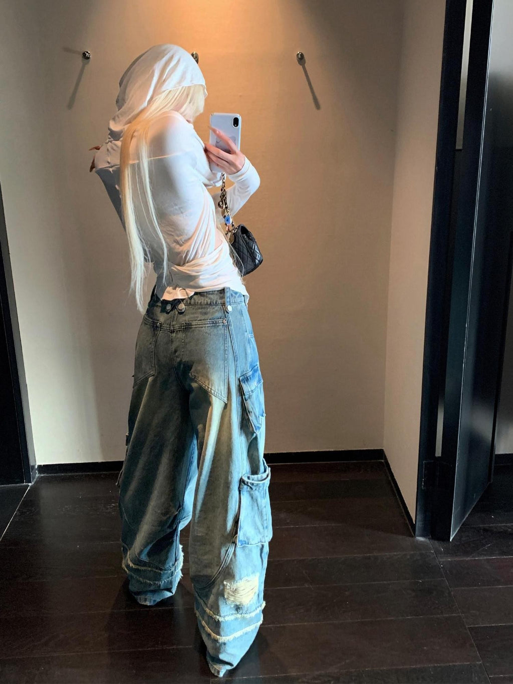Rase le sol American Vintage Workwear Distressed Women's Denim Wide-leg Jeans