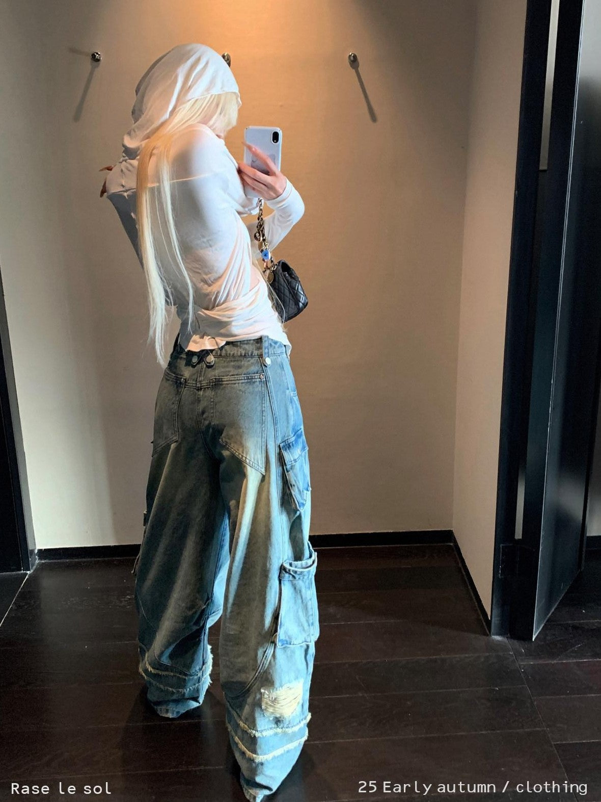 Rase le sol American Vintage Workwear Distressed Women's Denim Wide-leg Jeans