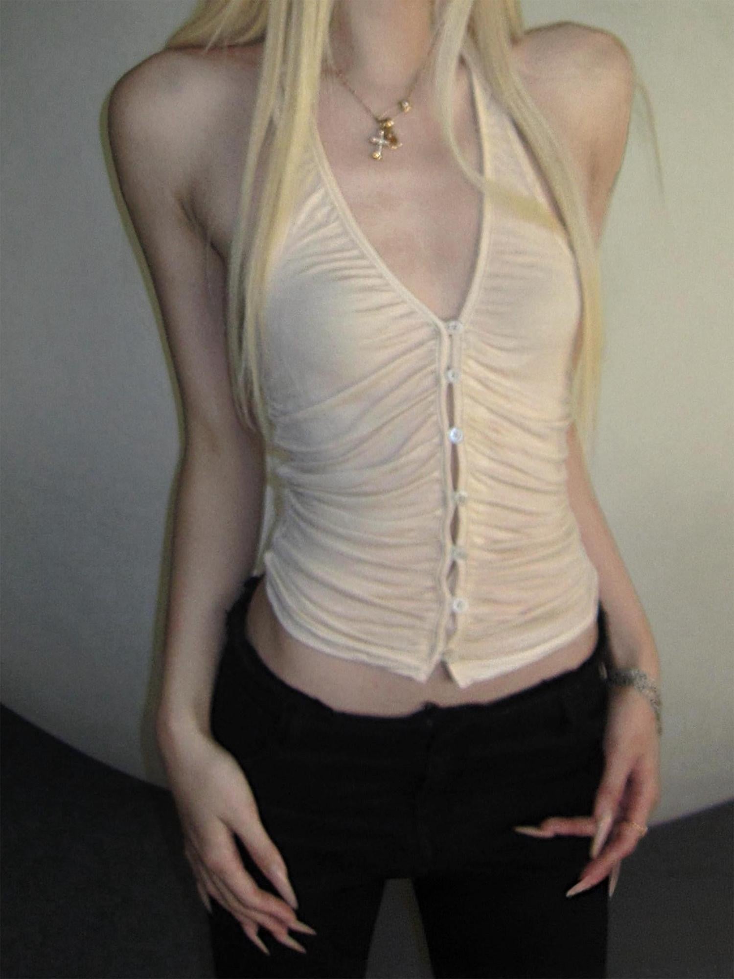 Rase le sol Apricot Open Back Cami With Strappy Neck Women's Halter Tops