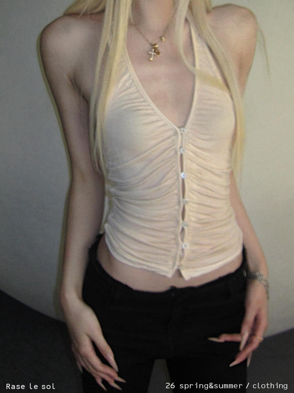Rase le sol Apricot Open Back Cami With Strappy Neck Women's Halter Tops