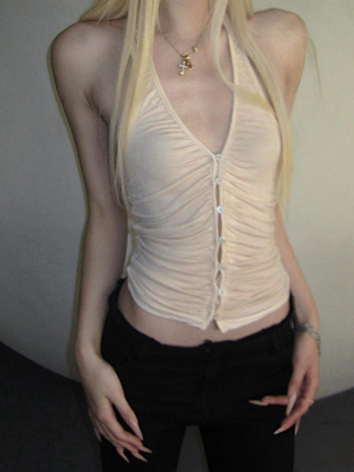 Rase le sol Apricot Open Back Cami With Strappy Neck Women's Halter Tops
