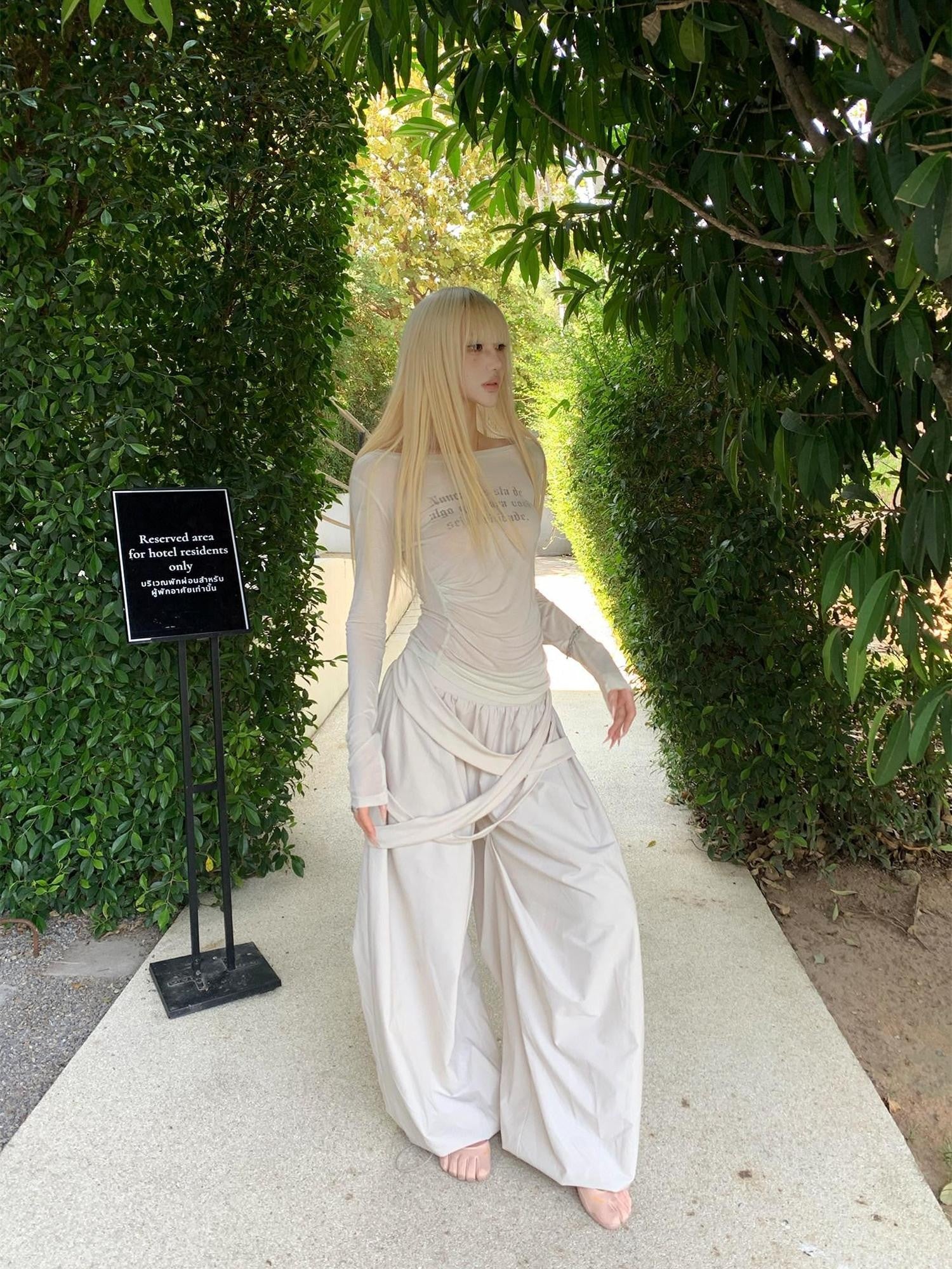 Rase le sol Asymmetric Lace Up Relaxed Straight Cuffed Women's Wide-leg Pants