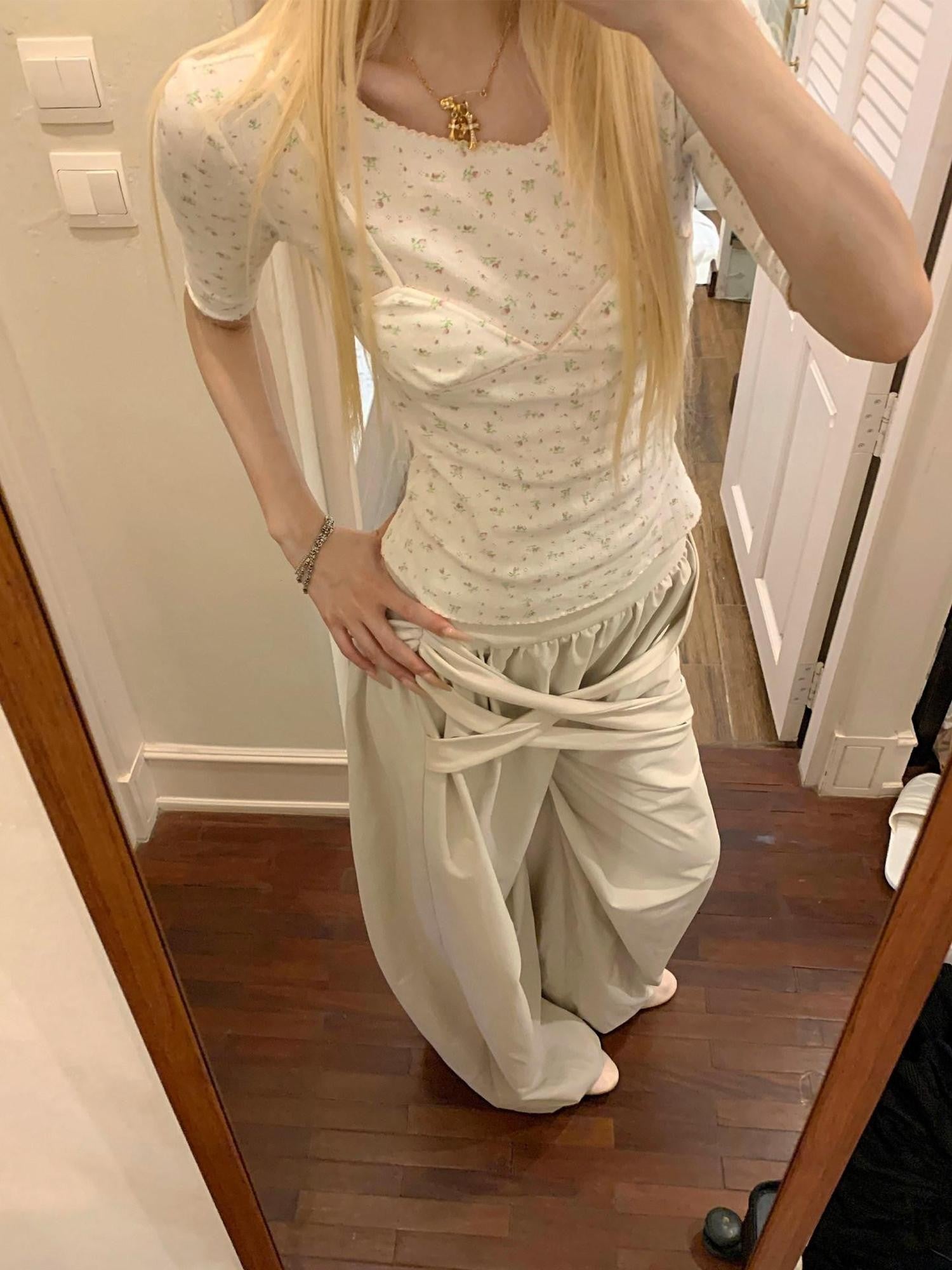 Rase le sol Asymmetric Lace Up Relaxed Straight Cuffed Women's Wide-leg Pants