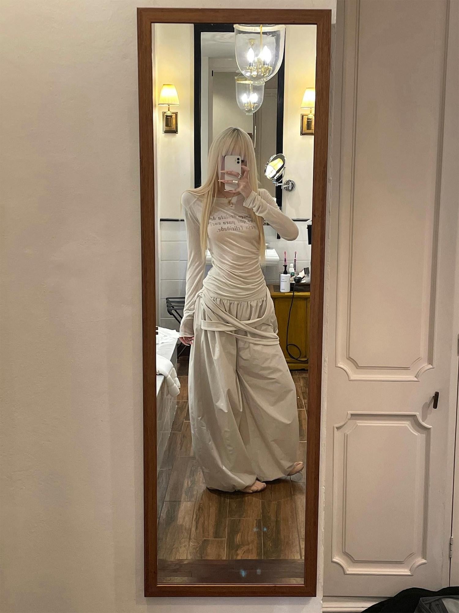 Rase le sol Asymmetric Lace Up Relaxed Straight Cuffed Women's Wide-leg Pants