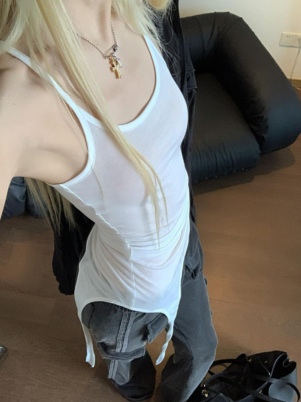 Rase le sol Asymmetrical Hem Strappy Sleeveless Sexy Outerwear Women's Camisoles