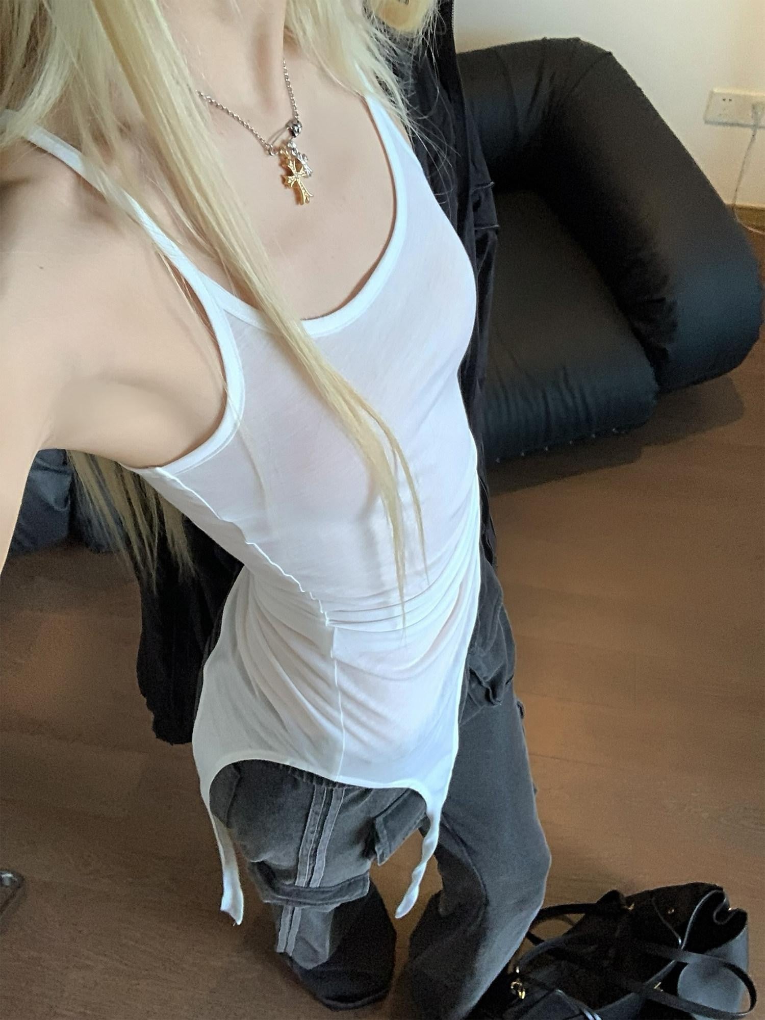 Rase le sol Asymmetrical Hem Strappy Sleeveless Sexy Outerwear Women's Camisoles