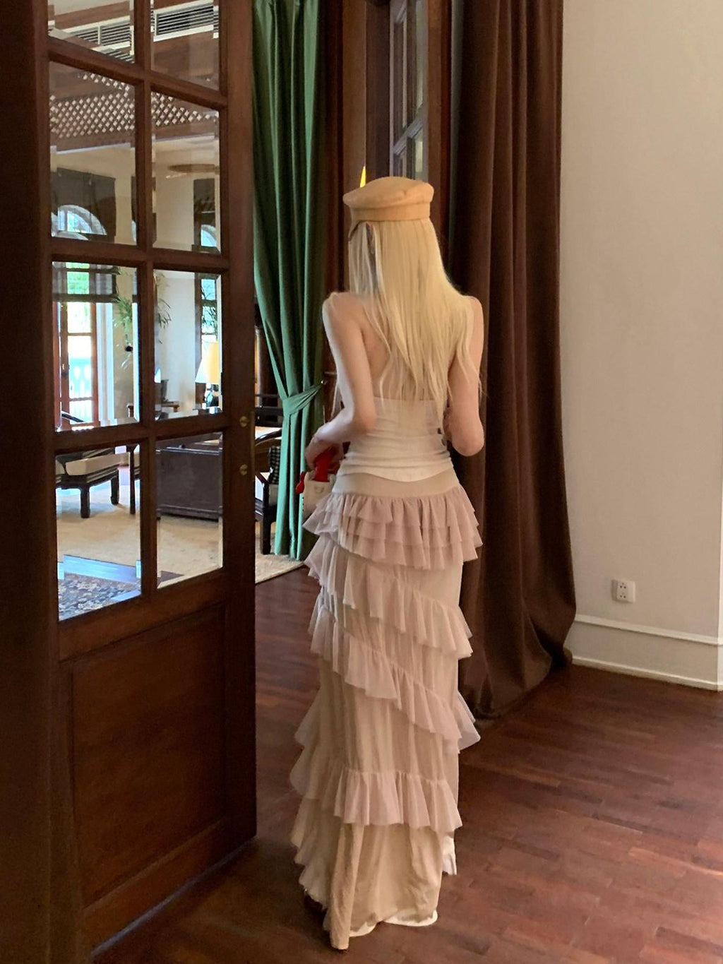 Rase le sol Asymmetrical Tiered Ruffled Puff A Line Women's Tulle Maxi Skirts