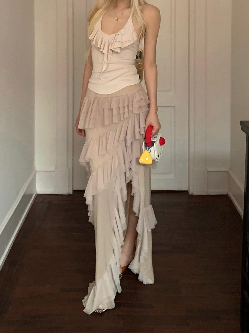 Rase le sol Asymmetrical Tiered Ruffled Puff A Line Women's Tulle Maxi Skirts