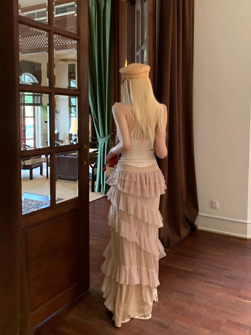 Rase le sol Asymmetrical Tiered Ruffled Puff A Line Women's Tulle Maxi Skirts