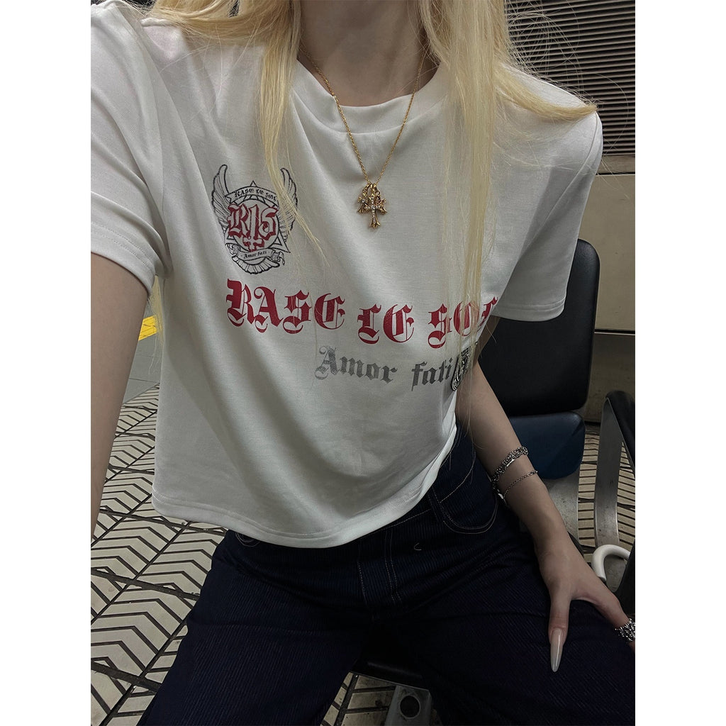 Rase_le_sol_Badge_Embroidered_Print_Short_Length_Short_Sleeve_Women's_Tee_Crop_Tops_1057716821484_MISSTT