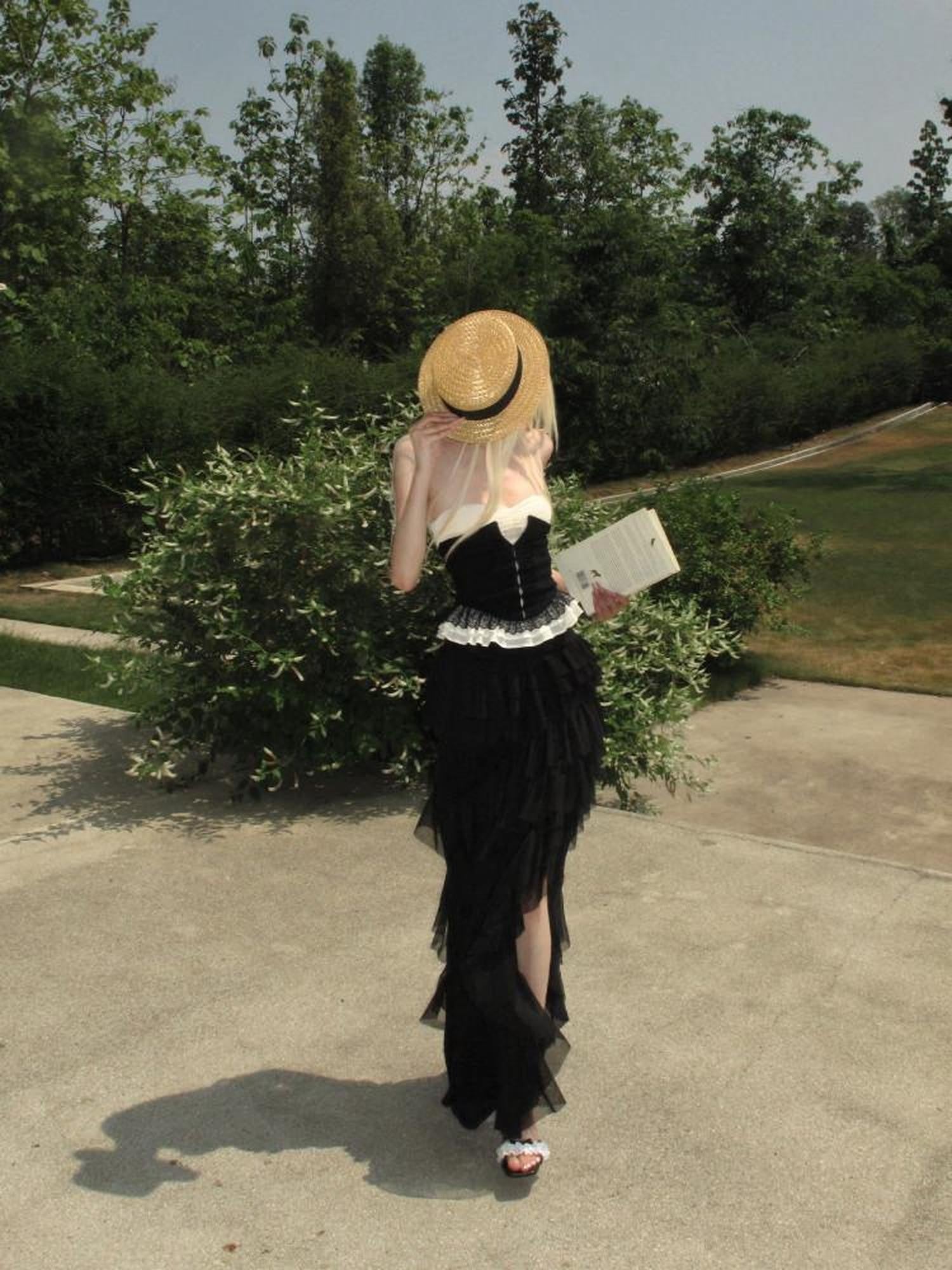 Rase le sol Black Asymmetrical Long Voluminous Puff Cake Ruffle Women's Tiered Skirts