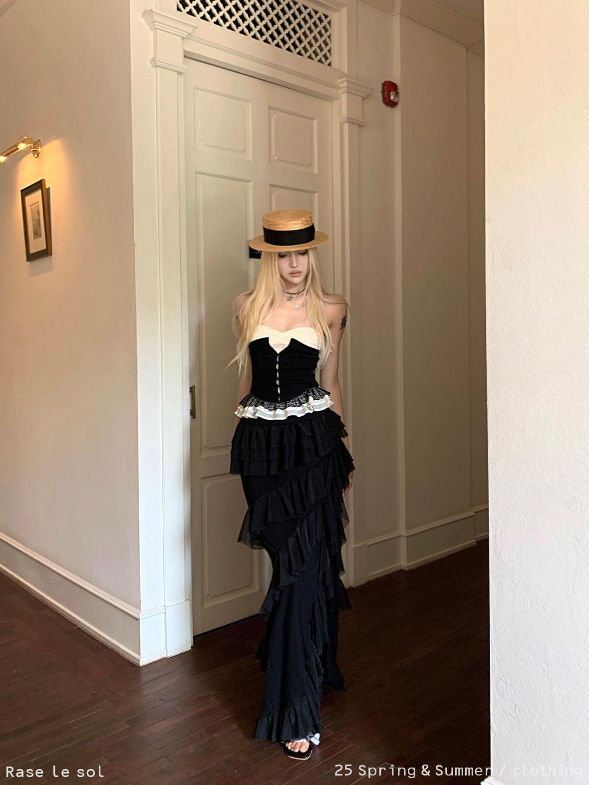 Rase le sol Black Asymmetrical Long Voluminous Puff Cake Ruffle Women's Tiered Skirts