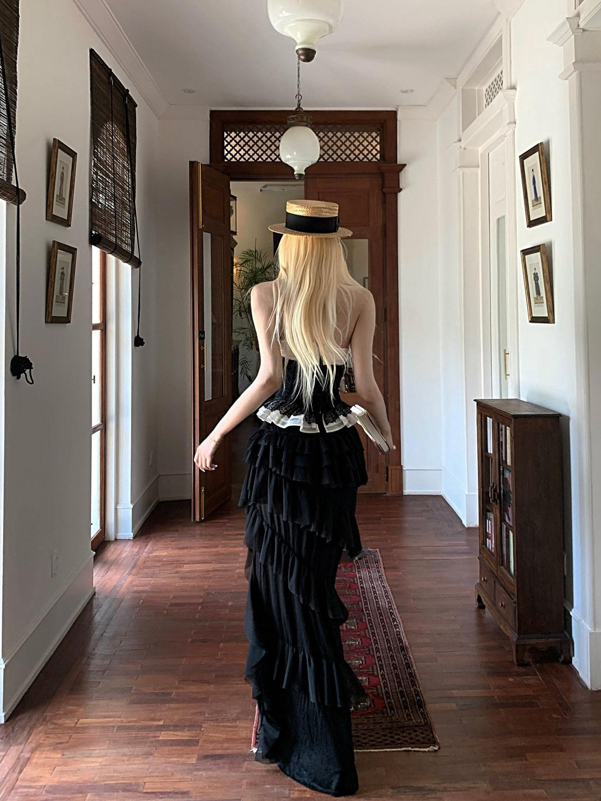 Rase le sol Black Asymmetrical Long Voluminous Puff Cake Ruffle Women's Tiered Skirts