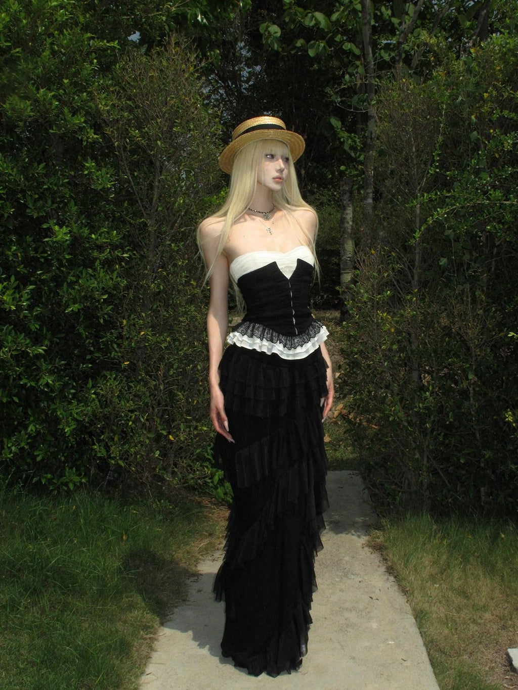Rase le sol Black Asymmetrical Long Voluminous Puff Cake Ruffle Women's Tiered Skirts