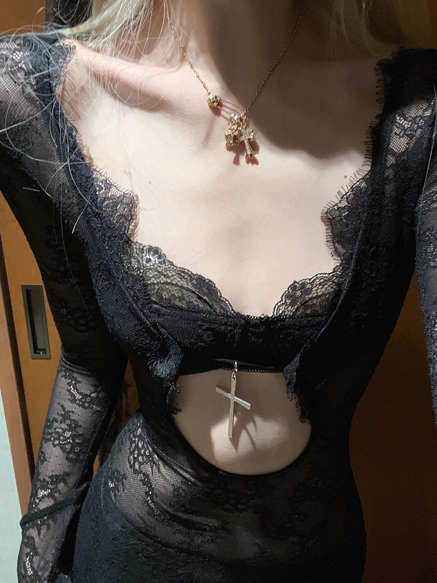 Rase le sol Black Atmospheric Lace Overlay Slim Fitted Women's Sheer Mesh Maxi Dresses