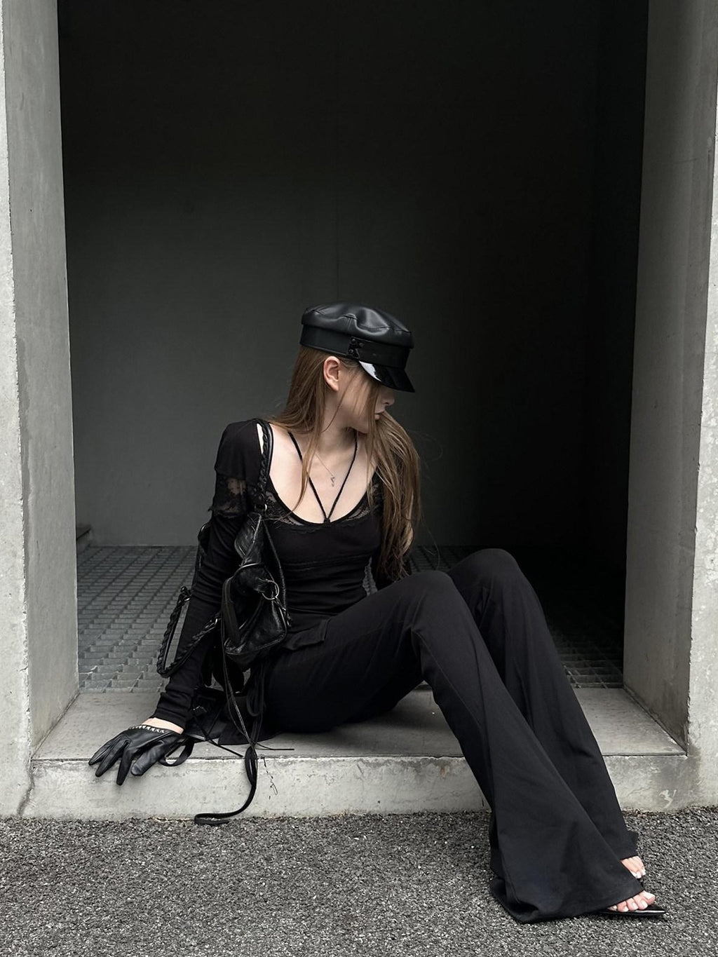 Rase le sol Black Back Flap Low Rise Subtle Micro Flare Women's Flare Pants