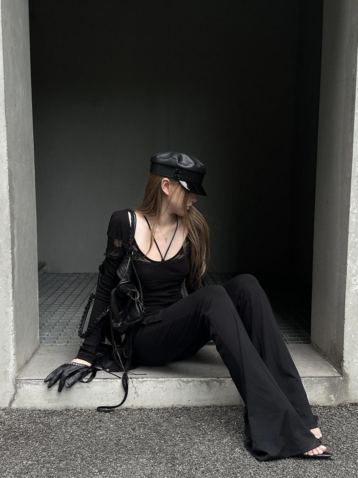 Rase le sol Black Back Flap Low Rise Subtle Micro Flare Women's Flare Pants