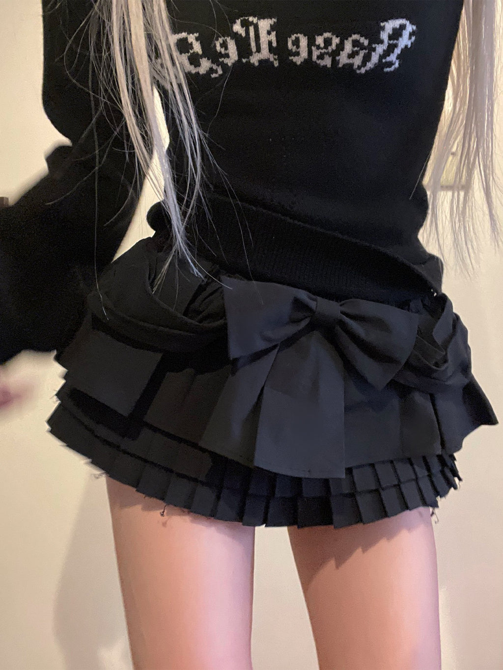 Rase_le_sol_Black_Bow_Cake_Puff_Ruffled_Tiered_Pleated_Flowerbud_Women's_Skorts_1003713402534_MISSTT