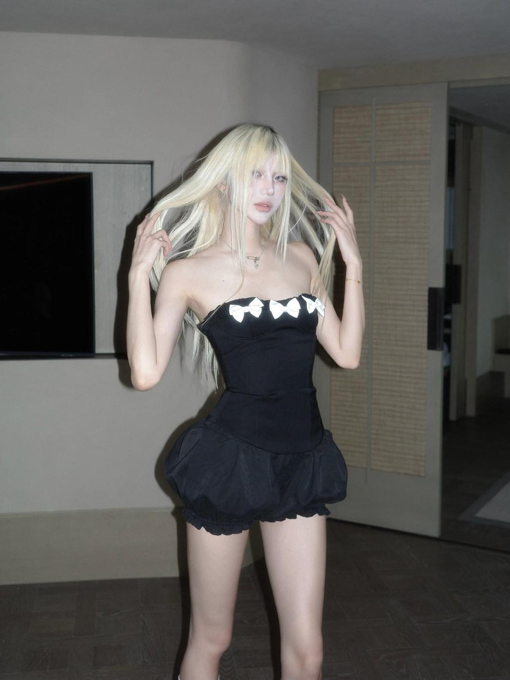 Rase le sol Black Bow Strapless Bandeau Gothic Outerwear Women's Tube Tops
