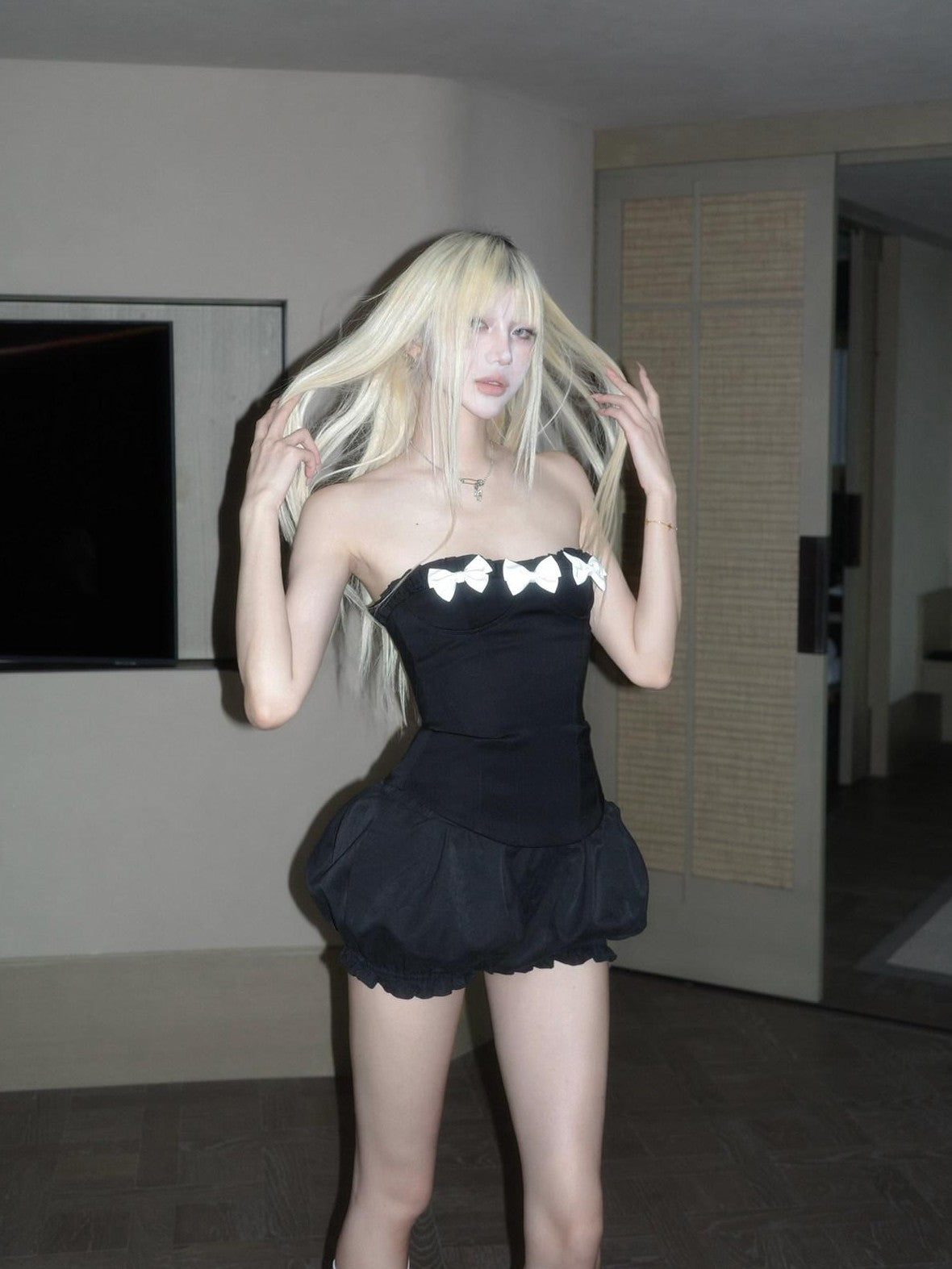Rase le sol Black Bow Strapless Bandeau Gothic Outerwear Women's Tube Tops