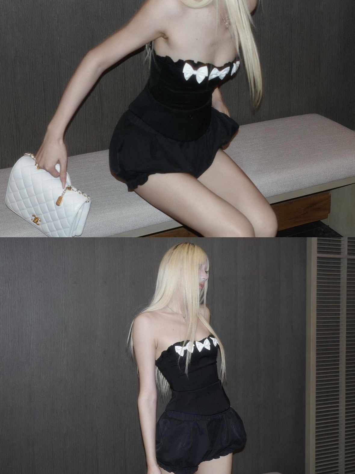 Rase le sol Black Bow Strapless Bandeau Gothic Outerwear Women's Tube Tops