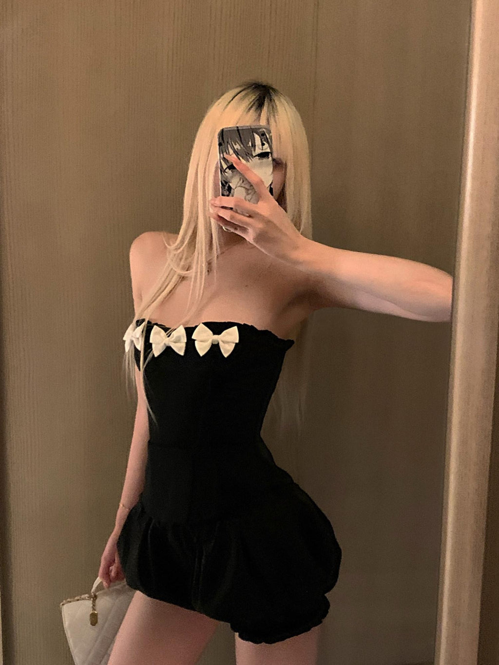 Rase le sol Black Bow Strapless Bandeau Gothic Outerwear Women's Tube Tops