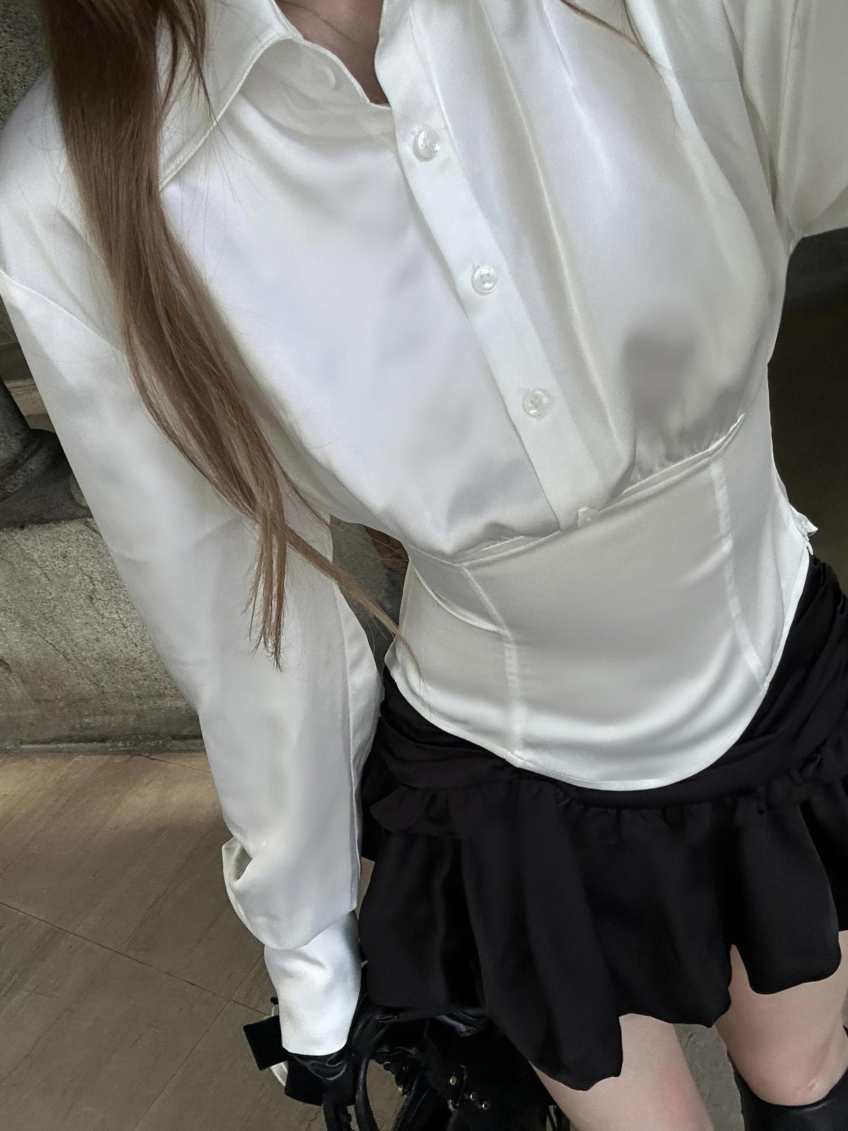 Rase le sol Black Bubble Low Waist Polyester Women's A-line Skirts