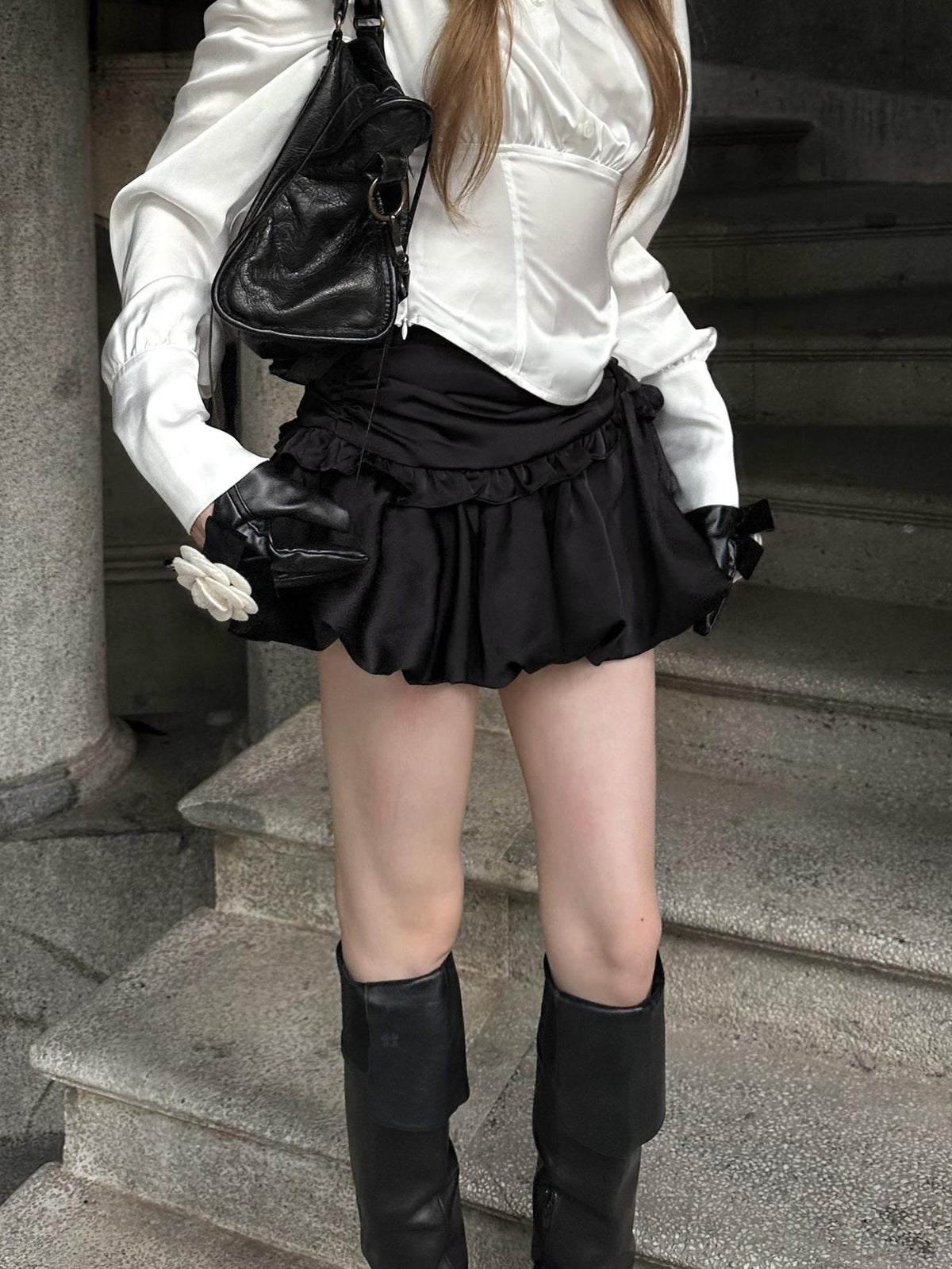Rase le sol Black Bubble Low Waist Polyester Women's A-line Skirts