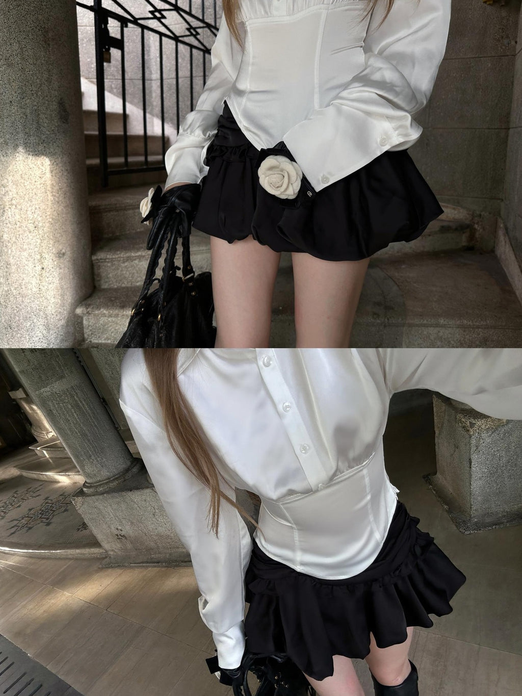 Rase le sol Black Bubble Low Waist Polyester Women's A-line Skirts