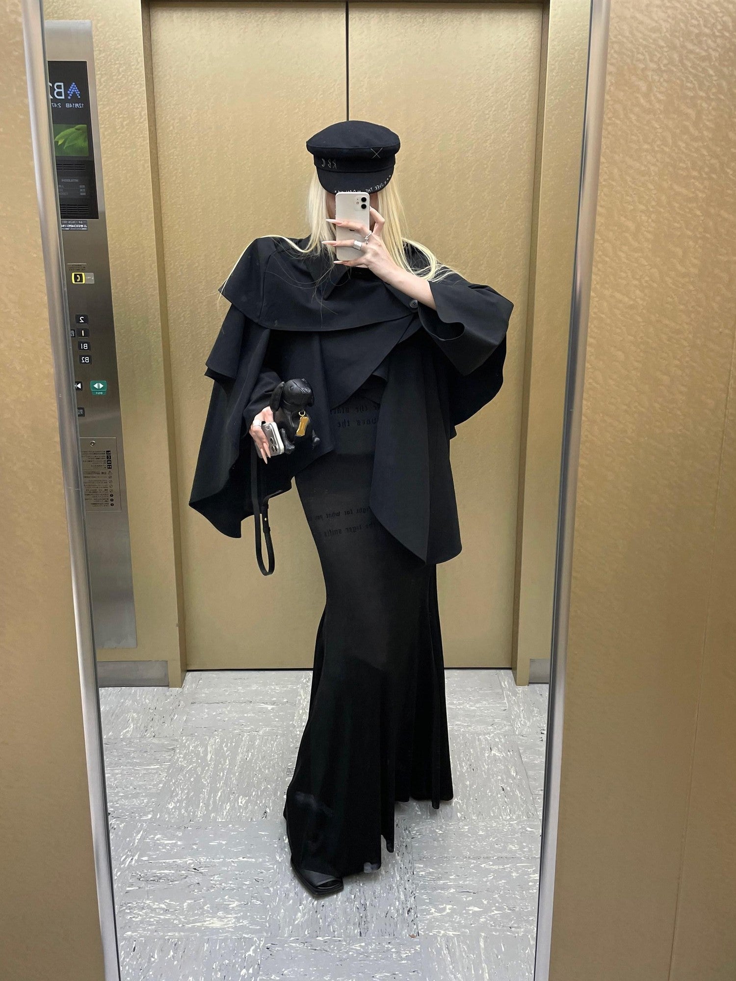 Rase le sol Black Cape Overlay Boned Bustier Women's Strapless Maxi Dresses