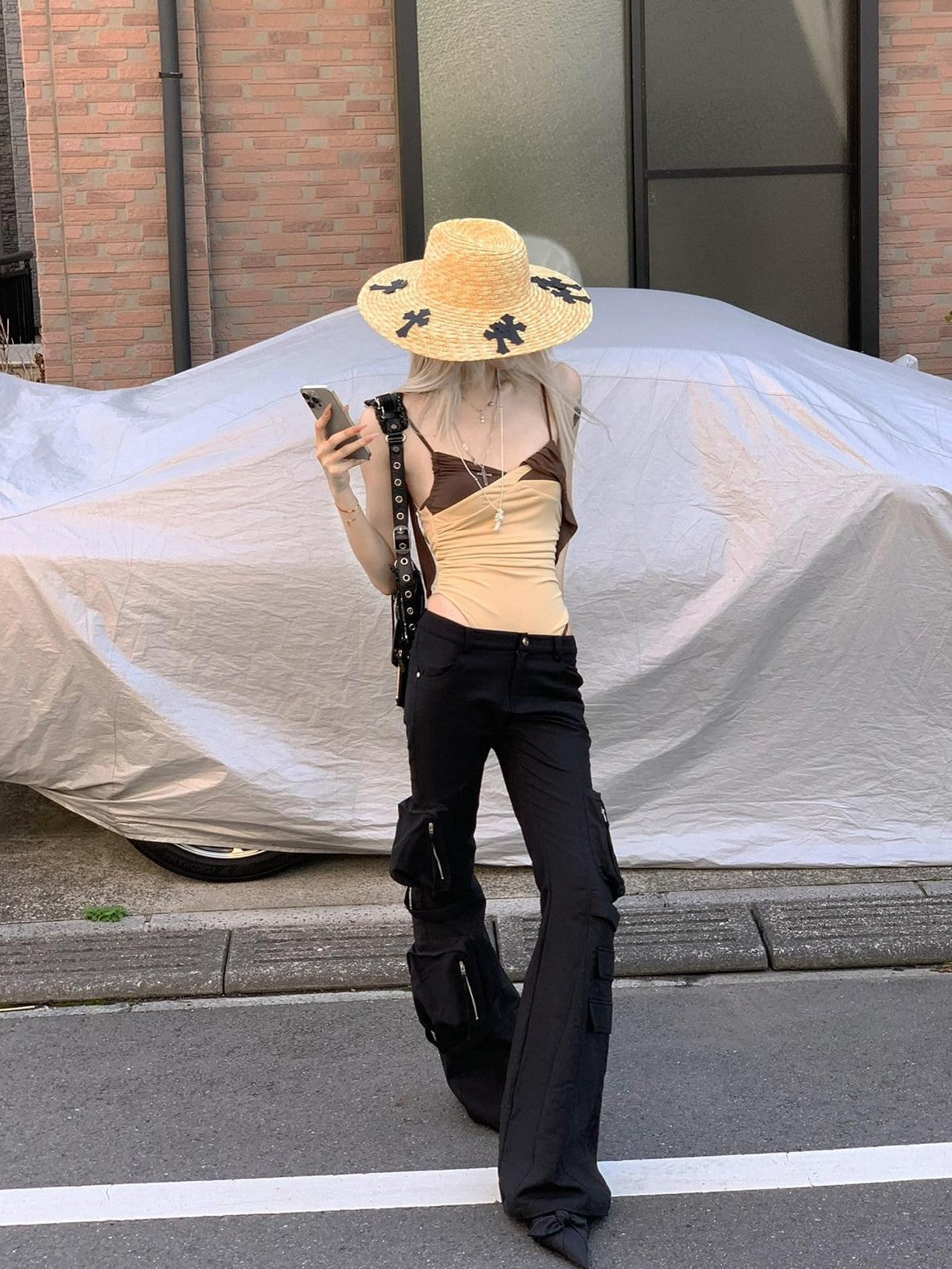 Rase le sol Black Cargo Workwear Low Rise Slim Micro Flare Women's Bootcut Pants