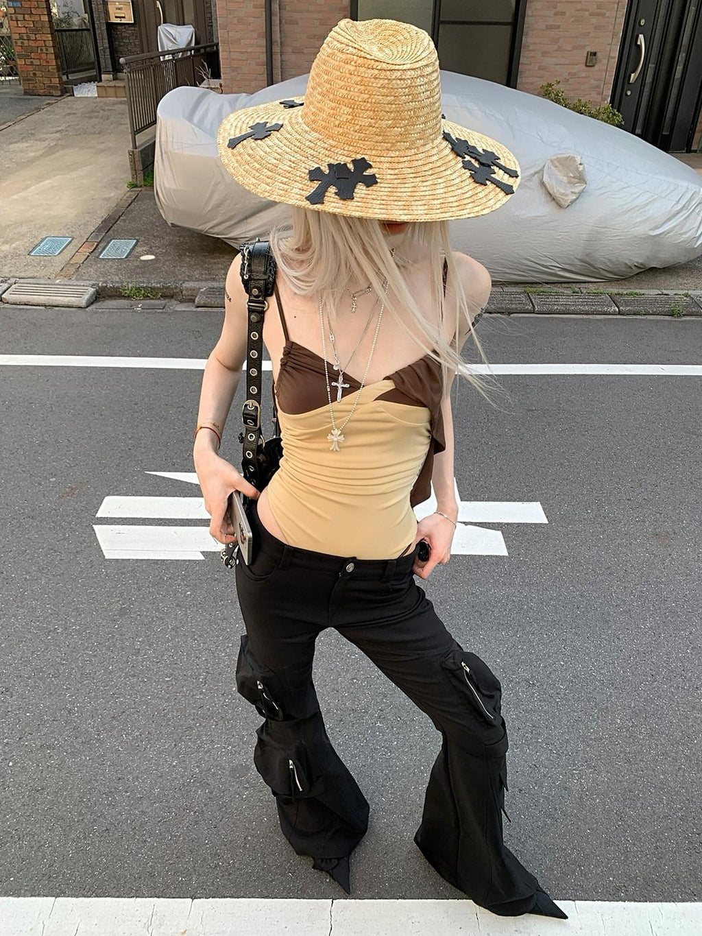 Rase le sol Black Cargo Workwear Low Rise Slim Micro Flare Women's Bootcut Pants