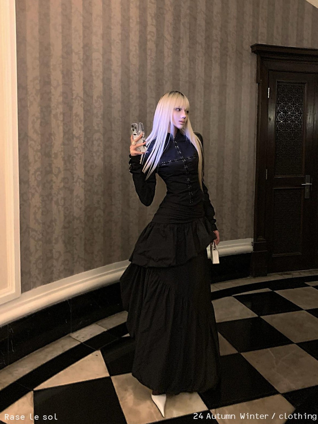 Rase le sol Black Cross Stand Collar Slim Waist Fitted Design Women's Shirts