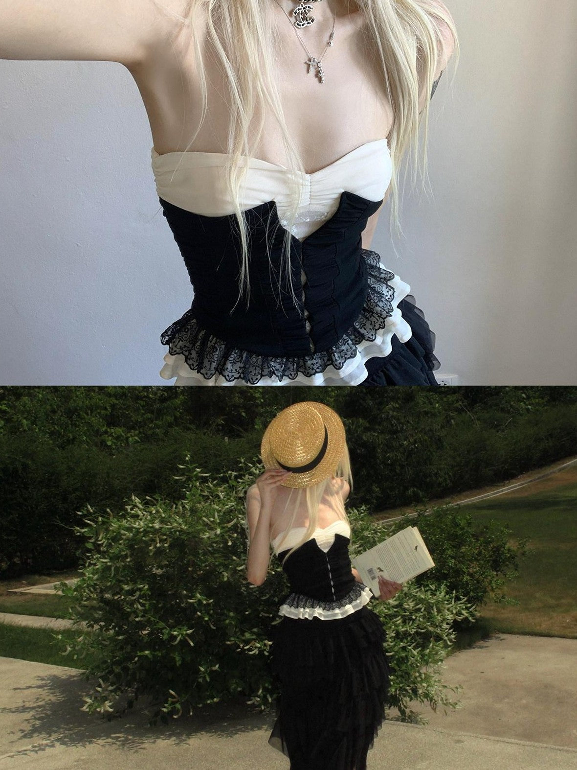 Rase le sol Black French Lace Cinched Waist Women's Strapless Lace Tube Tops