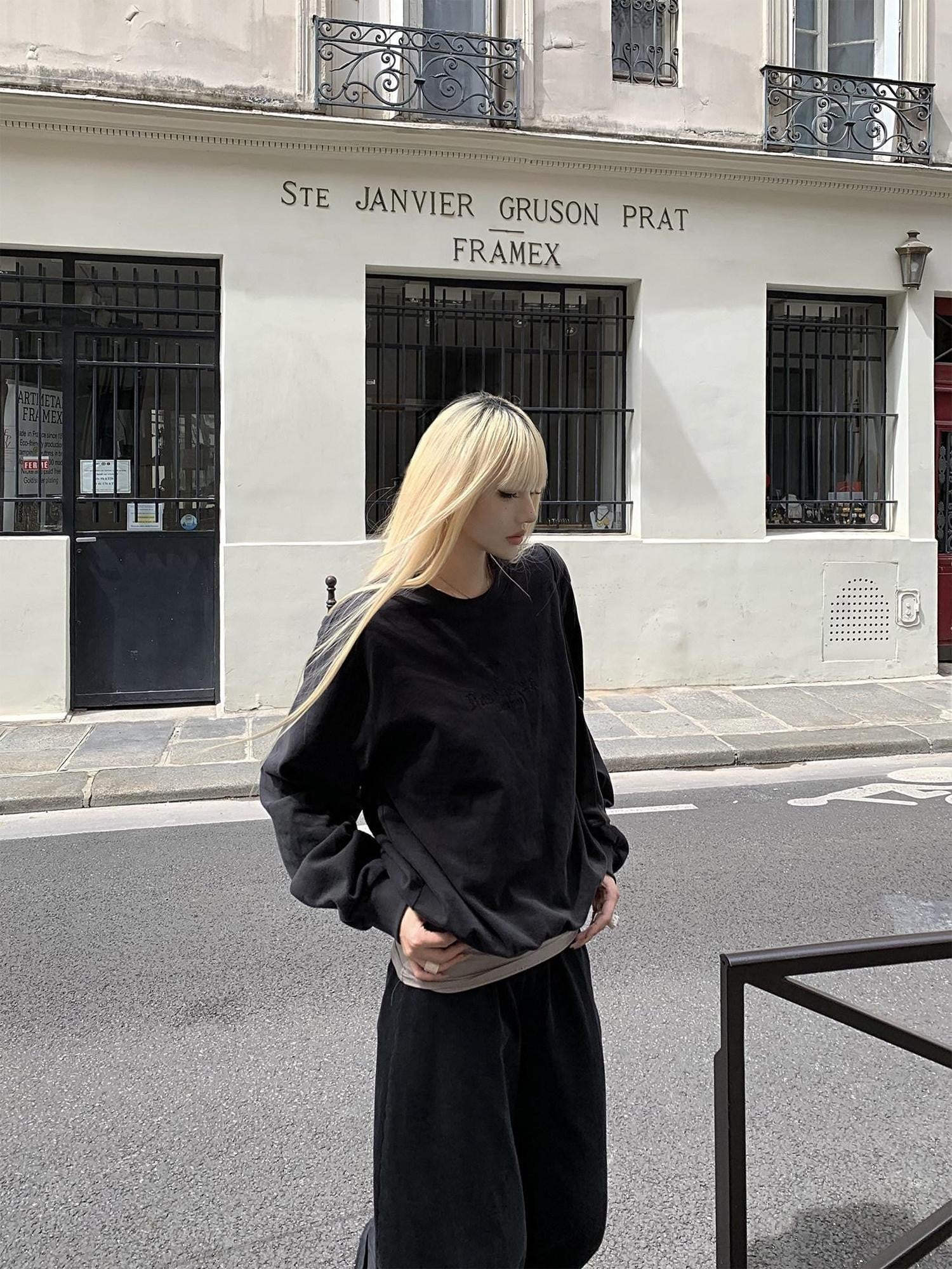 Rase le sol Black Ghost Cross Print American Vintage Relaxed Women's Oversized Hoodies