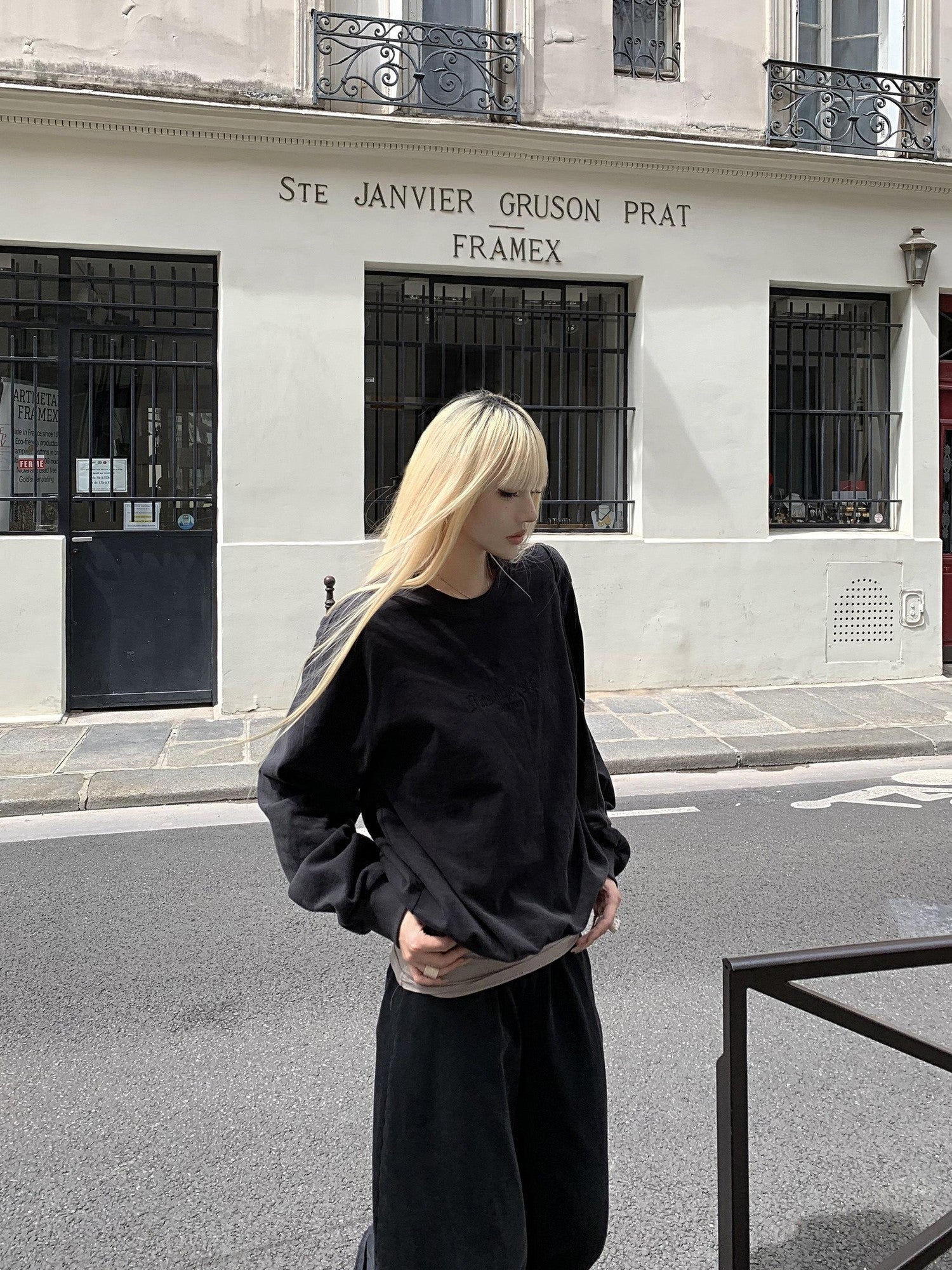 Rase le sol Black Ghost Cross Print American Vintage Relaxed Women's Oversized Hoodies