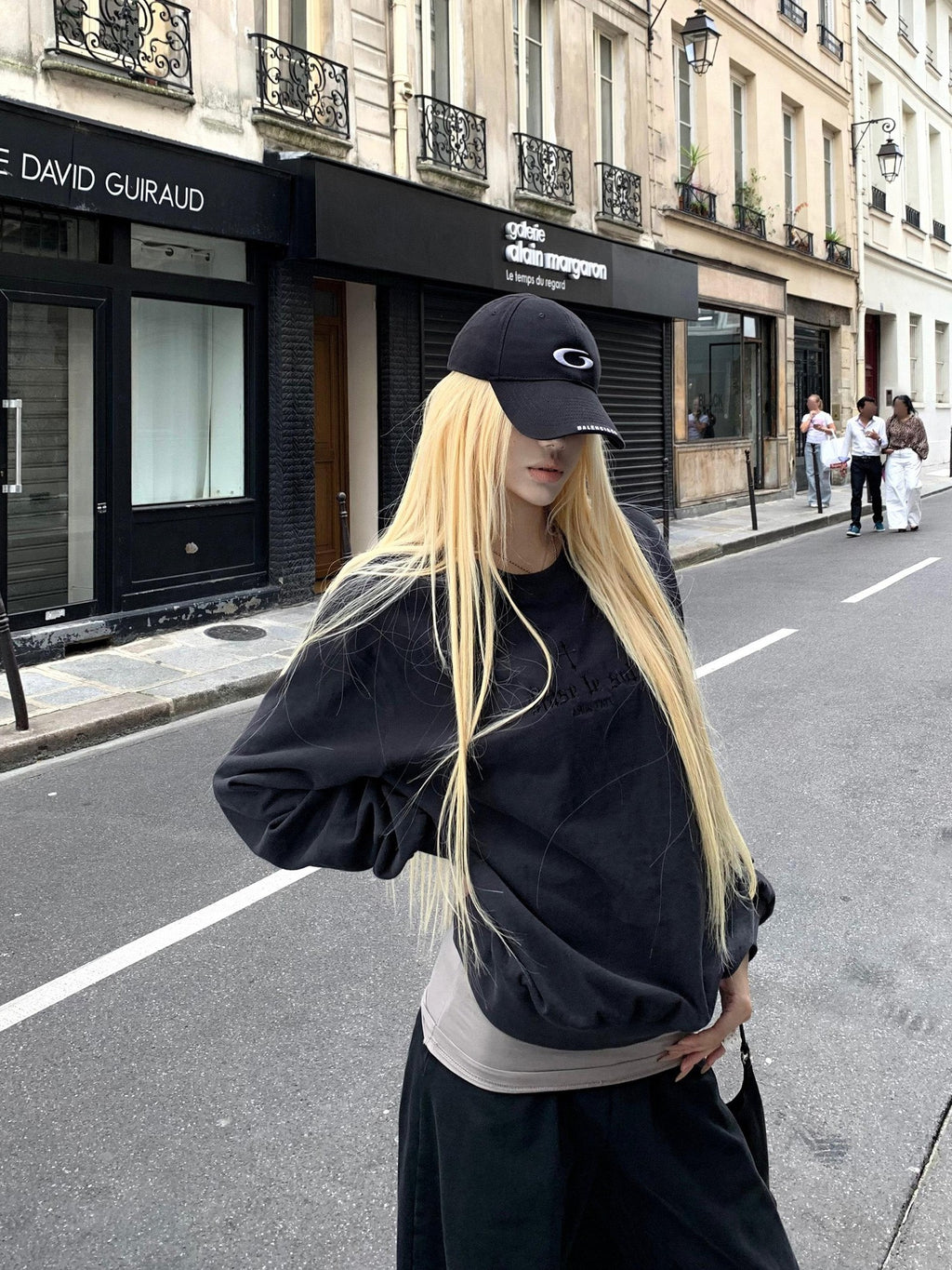 Rase le sol Black Ghost Cross Print American Vintage Relaxed Women's Oversized Hoodies