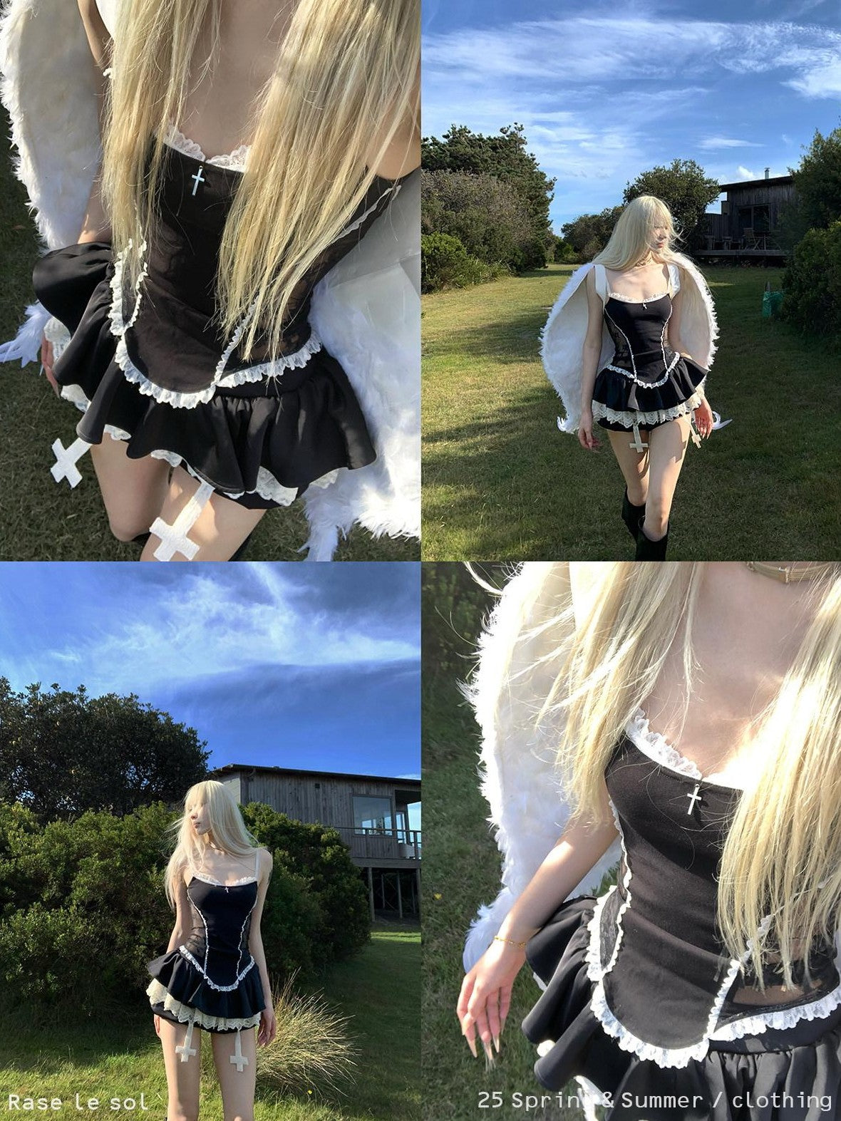Rase le sol Black Lace Cami And Tiered Ruffle Mini Skirt Women's Lace Matching Skirt Sets