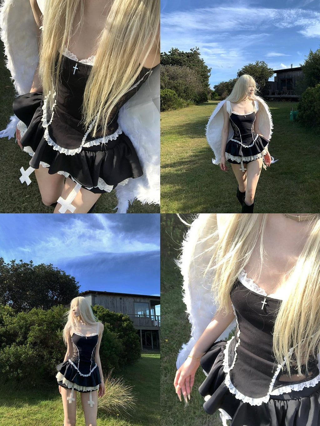 Rase le sol Black Lace Cami And Tiered Ruffle Mini Skirt Women's Lace Matching Skirt Sets