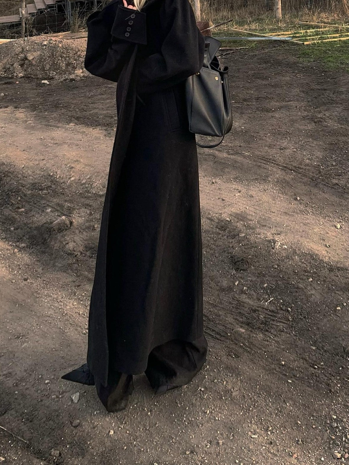 Rase le sol Black Long Woolen Tailored Women's Classic Warm Wool Blend Long Coats
