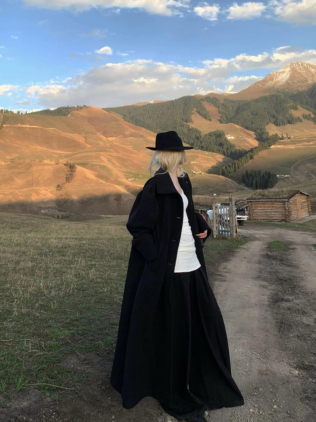 Rase le sol Black Long Woolen Tailored Women's Classic Warm Wool Blend Long Coats