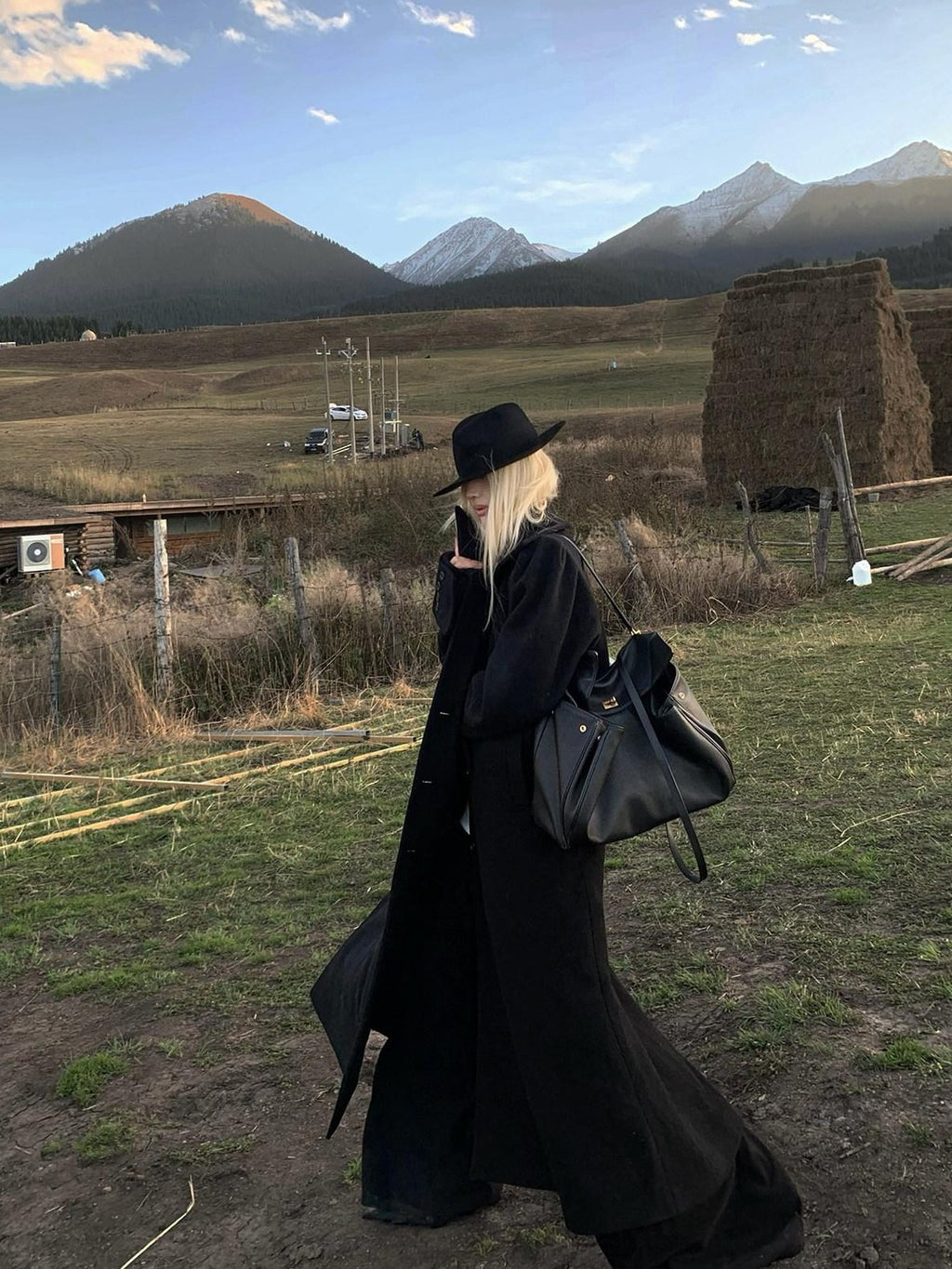 Rase le sol Black Long Woolen Tailored Women's Classic Warm Wool Blend Long Coats