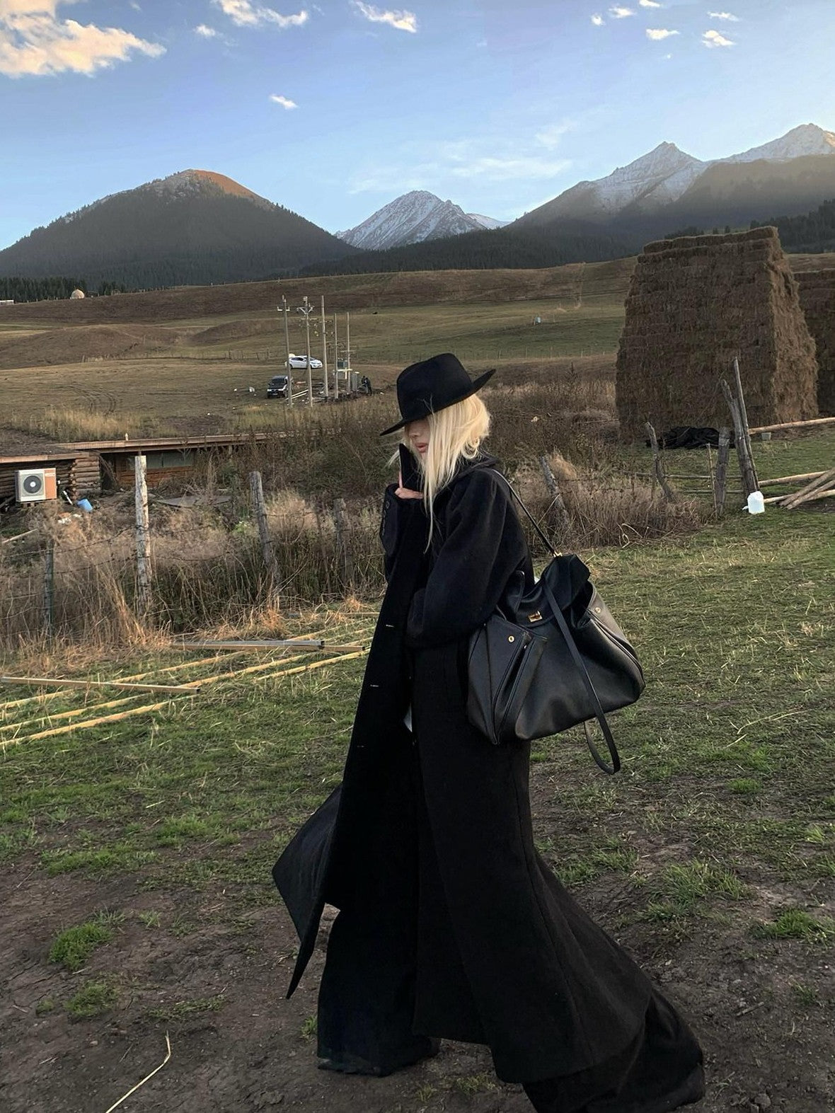 Rase le sol Black Long Woolen Tailored Women's Classic Warm Wool Blend Long Coats