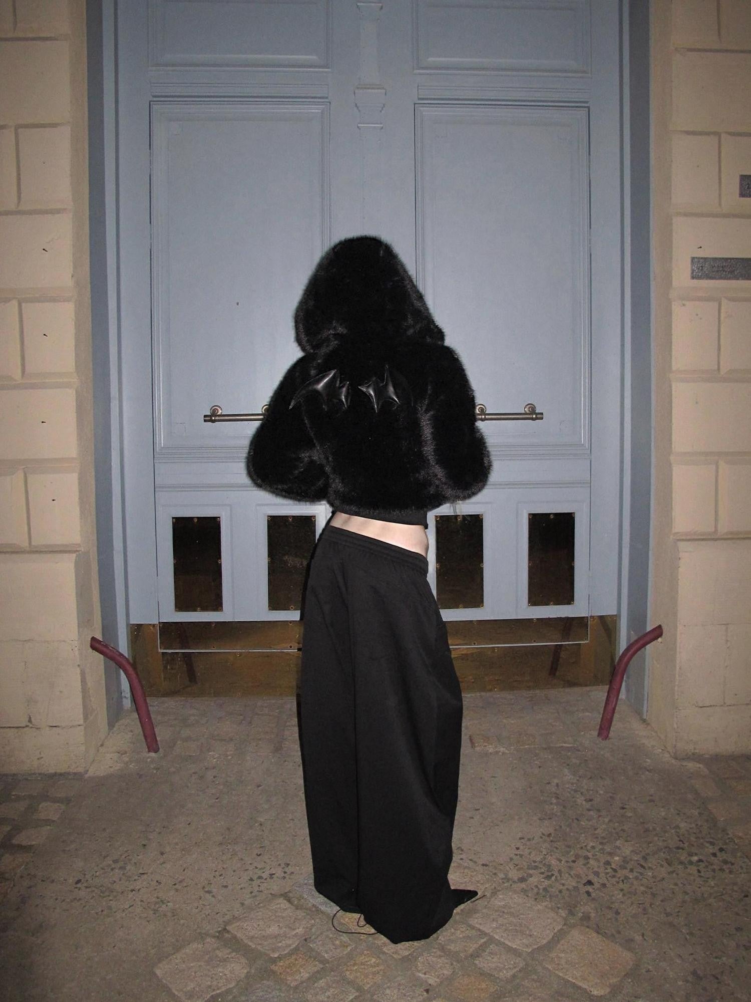 Rase le sol Black Low Rise Loose Wide Leg American Athletic Women's Straight-leg Pants