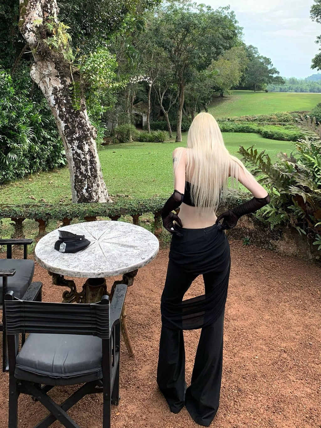 Rase le sol Black Low Waist Drapey Micro Flare Floor Sweeping Women's Bootcut Pants