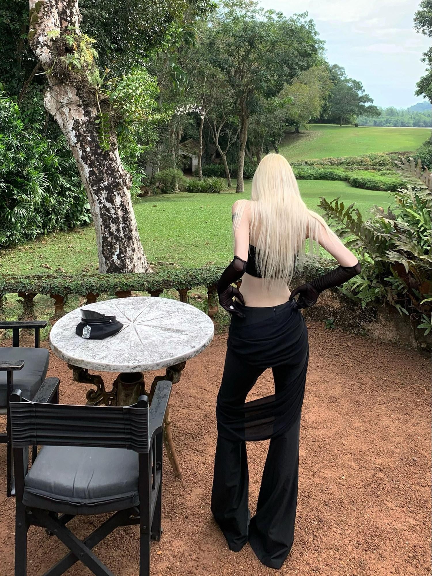 Rase le sol Black Low Waist Drapey Micro Flare Floor Sweeping Women's Bootcut Pants